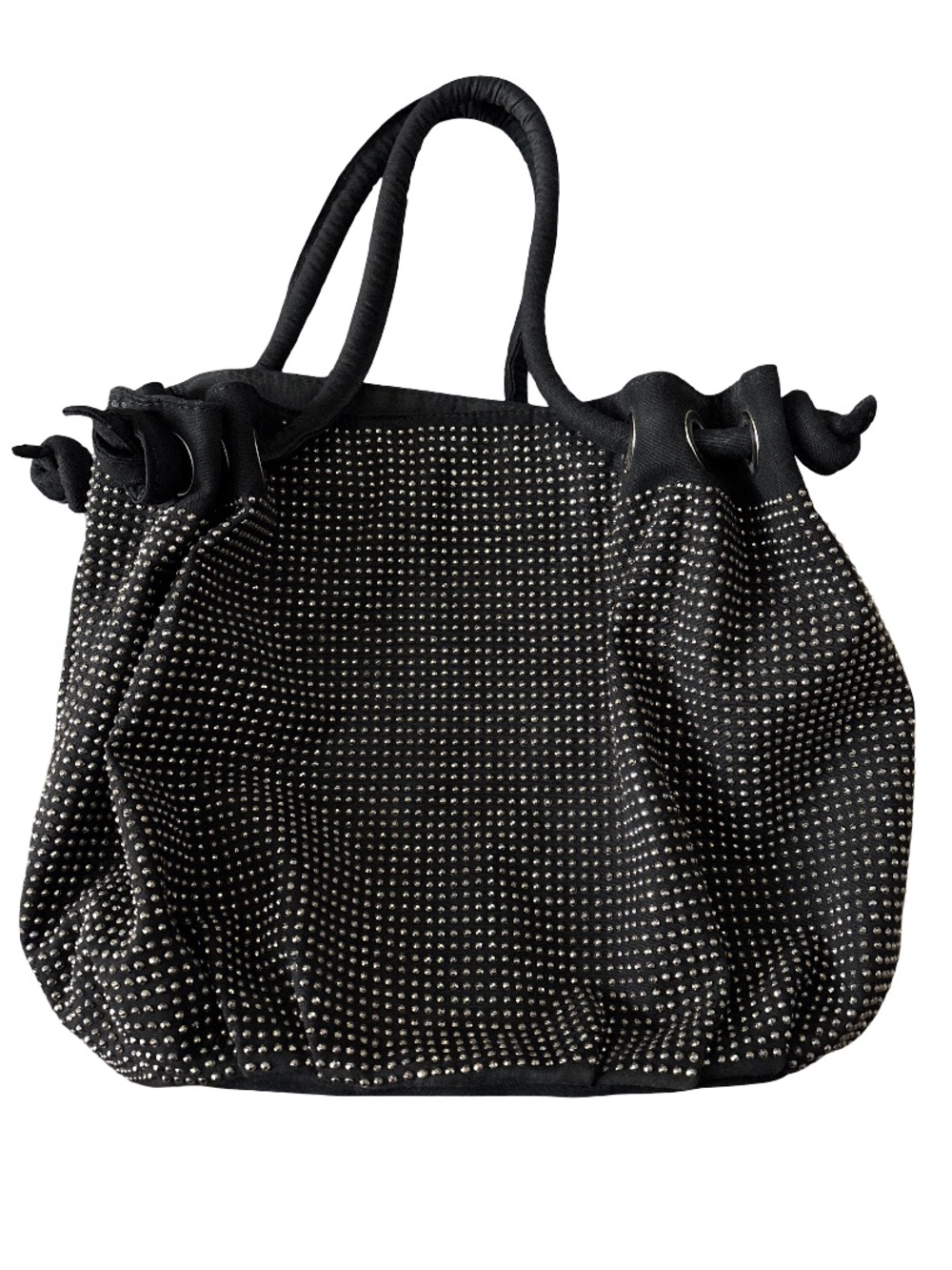 Black Studded Tote Handbag with Silver Accents